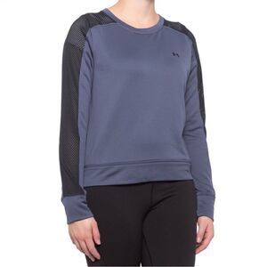 Under Armour Mesh Panel Sweatshirt Womens Blue‎ Black Crewneck Loose Fit Large